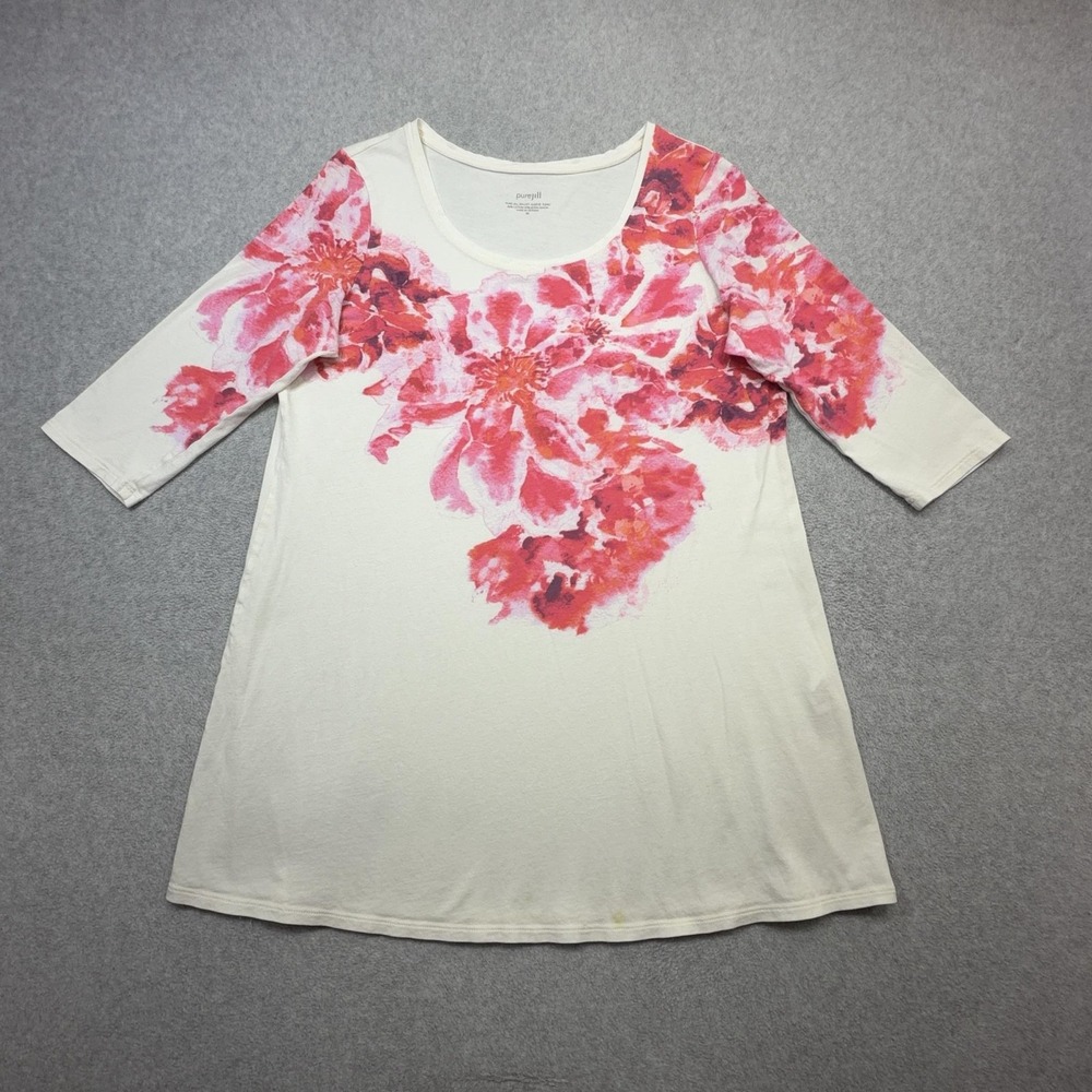 Pure Jill Ballet Sleeve Tunic Shirt Womens Medium Pink Floral Casual Knit Top